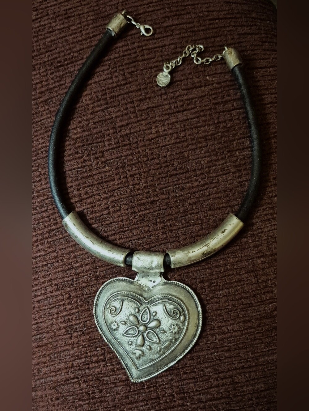 Handcrafted Silver Heart Pendant Necklace in Black